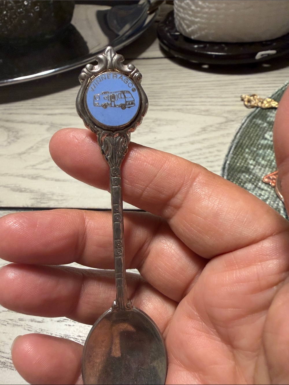 Vintage Winnebago Souvenir Spoon with Blue Enamel